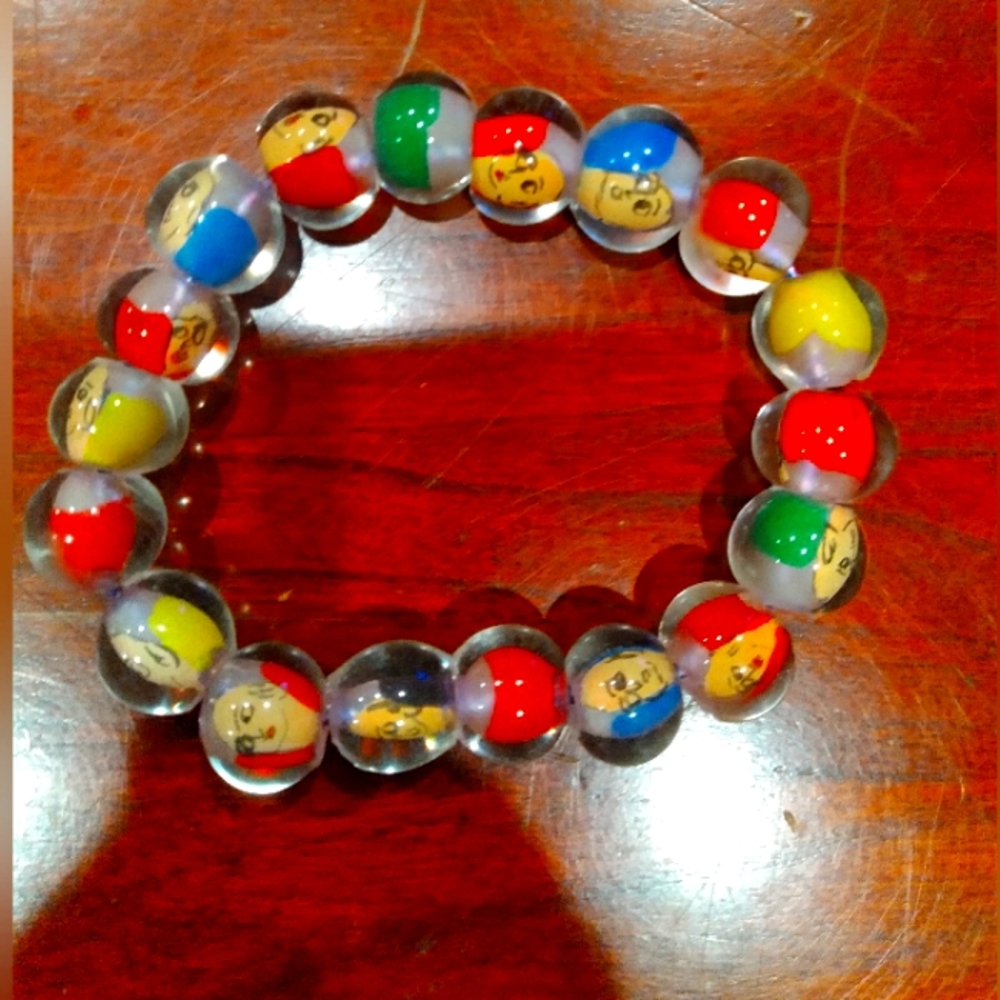Reverse Hand Painted Chinese Prayer Beads Bracelet, 18 Beads, Unisex